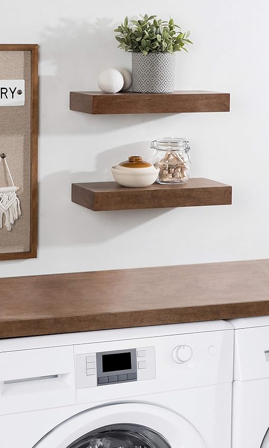 Kate and Laurel Havlock Modern Floating Shelves, Set of 2, Rustic Brown, Sophisticated Storage and Display Shelves for Wall
