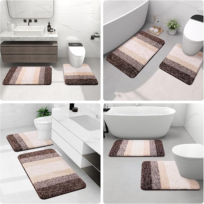Arotive Microfiber Bathroom Rugs, Shaggy Soft and Absorbent Bath Rug, Non-Slip, Thick Plush Machine Washable Dry Bath Mats for Bathroom, Tub and Shower, 30x17, Brown, Rectangular