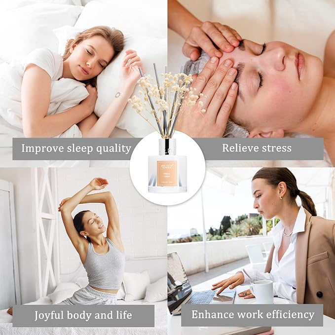 Airkeep Reed Diffuser Set,3.38 fl oz (100 ml) - Coconut Vanilla Oil Diffusers with 8 Reed Sticks, Home Fragrance Reed Diffuser for Bathroom Shelf Decor