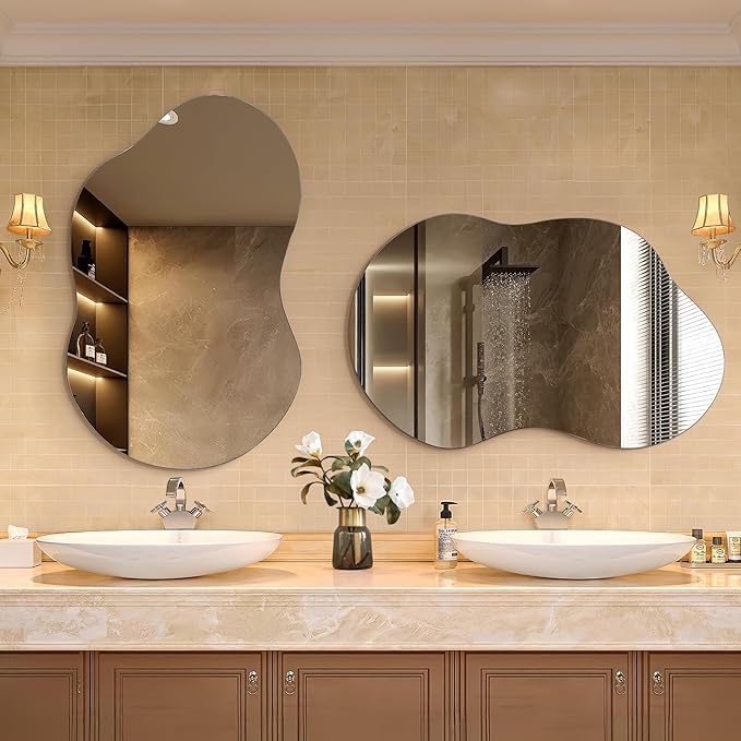 Bathroom Mirror - Irregular Wall Mirrors Decorative 26"x46" Asymmetrical Tempered Glass Frameless for Vanity, Bedroom, Living Room, Cloakroom, Entryway