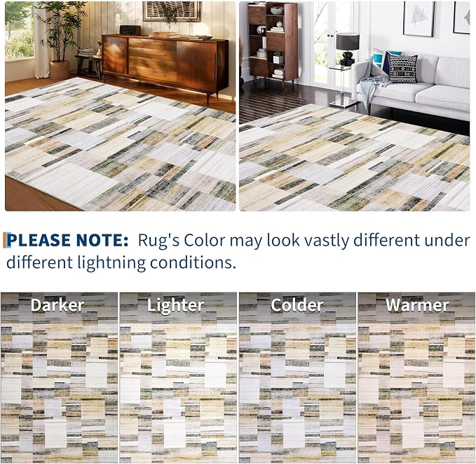 Washable Runner Rugs 2x6 Rug Runner Modern Non Slip Kitchen Rugs Indoor Entryway Rug Farmhouse Soft Bath Mat Stain Resistant Carpet for Bedroom Hallway Laundry 2'x6' Khaki&Grey