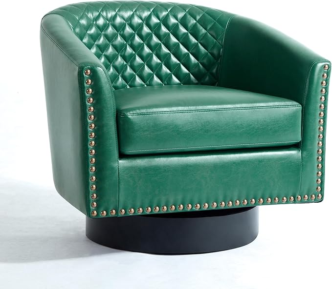 UIXE Swivel Accent Chair, PU Leather Barrel Club Chair for Living Room, Upholstered Armchair Comfy Single Sofa Bedroom Reading Seat - Green