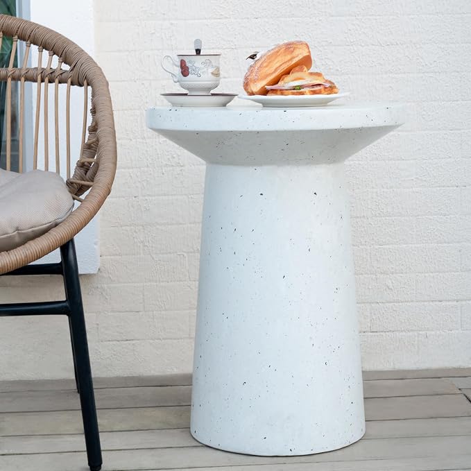 ø18.75'' Faux Concrete Cement Round Side Table End Table, Modern Contemporary Minimalist Style, MGO Material for Indoor & Outdoor, No Assembly, White