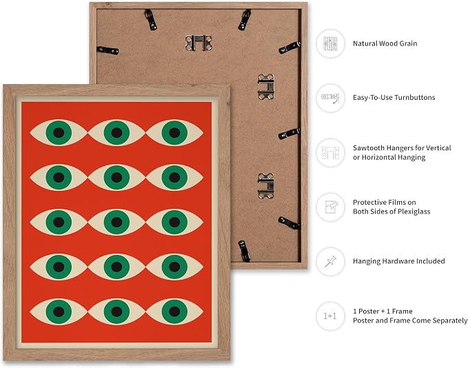 Poster Master Bauhaus Poster - Red Evil Eye Print - Graphic Design Art - Eye Art - Geometric Art - Chic Boho Art - Mid Century Modern Art - Living Room or Bedroom Wall Decor - 11x14 Beige Framed