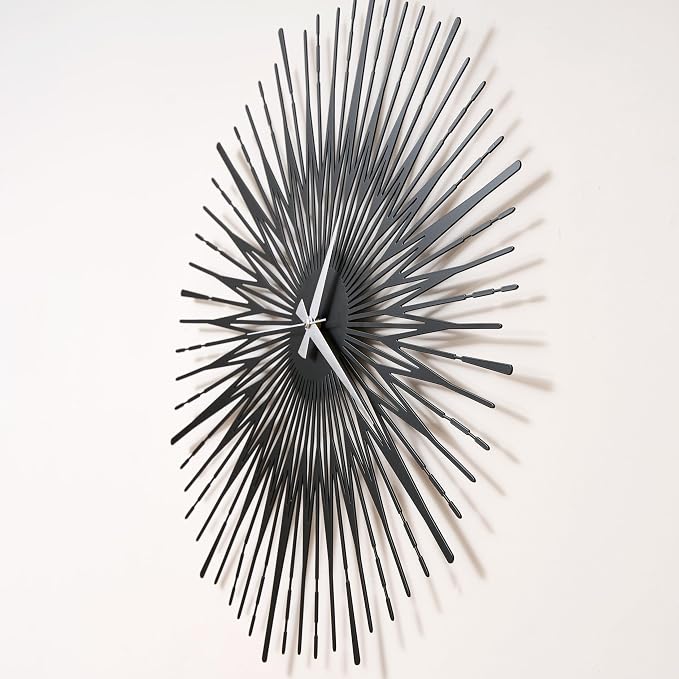 Sun Rays Wall Clock, Large Metal Decorative Wall Clock, Modern Minimalist Wall Decor (Silver, Large)