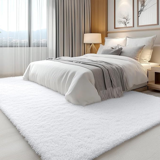 OLANLY 7x7 Machine Washable Large Area Rugs for Living Room, Bedroom, Soft Fluffy Shaggy Bedside Rug, Indoor Floor Carpet for Kids Girls and Boys, Dorms, Nursery, Home Decor Aesthetic, White