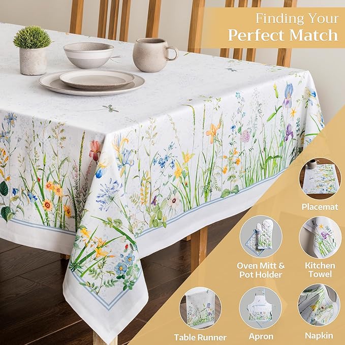 Maison d' Hermine Table Cloth Rectangle Table 100% Cotton 70 x 108 Inches Tablecloth Reusable Decorative for Dining Room Farmhouse Home Valentines Day Decorations Spring Summer - Fleurs De Mai