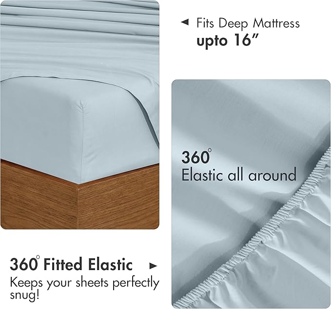 RUVANTI 100% Cotton Percale Sheets King Size 6 Piece Set, Cooling Bed Sheets for Hot Sleepers, Deep Pocket 16”, Breathable Lightweight & Durable, Crisp Hotel Style Sheets, Silver Blue