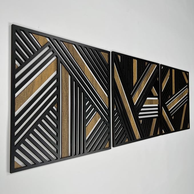 Art Deco Wall Art Wood Panels, Wood Wall Art Large, Geometric Lines Wooden Wall Decoration, Wood Wall Decor for Art Deco Interior Design