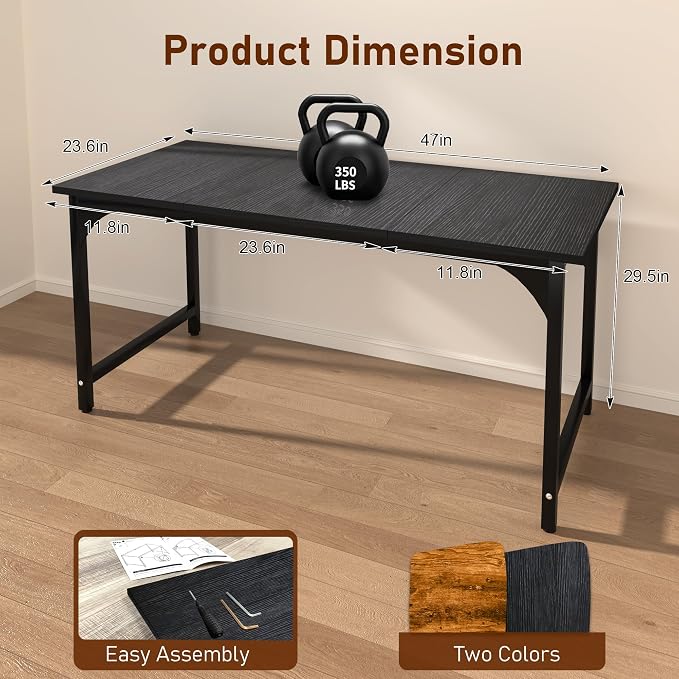 Computer Desk, 47 Inch Home Office Desks, Office Desk for Gaming Writing Study Work, Study Table with Large Legroom, Computer Desk with Metal Frame, Modern Simple Home Office Desk for Bedroom