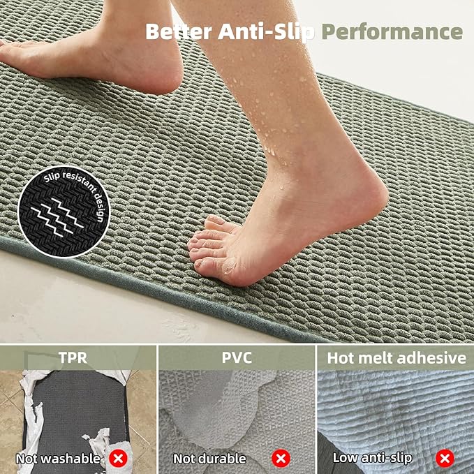 Large Bathroom Rugs Non Slip Washable Bath Rugs Super Absorbent Bathroom Rug Thin Quick Dry Low Pile Bath Mats, Sage Green 36"x48"
