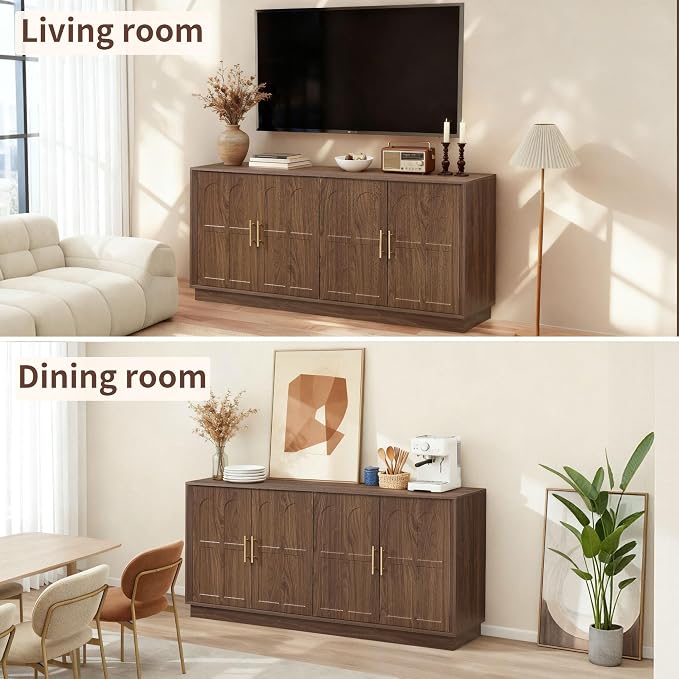 66.5" Sideboard Buffet Cabinet with Storage, Modern Credenza with Arched Doors, Large Wood Accent Cabinet for Living Room Entryway (Walnut)