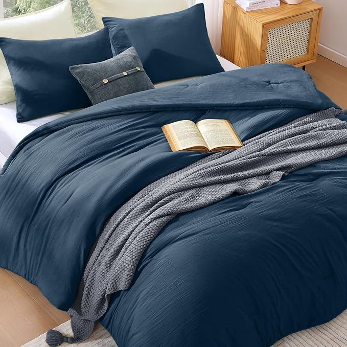 WRENSONGE King Size Comforter Sets - 3 Pieces Serenity Blue Comforter Prewashed Soft Lightweight for All Seasons,Fluffy Down Alternative Comforter King Size with 2 Pillow Shams