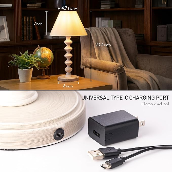 O'Bright Ember Rechargeable Table Lamp (Whitewashed_Baluster)