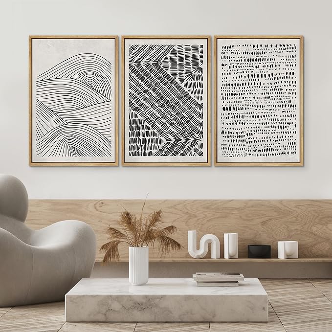 SIGNWIN Framed Canvas Print Wall Art Set Black Pastel Geometric Landscape Abstract Shapes Cozy Neutral Modern Art Boho Relax/Zen Nordic for Living Room, Bedroom, Office - 24"x36"x3 Natural