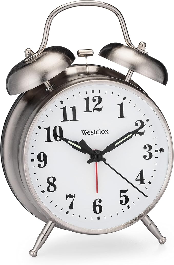 Westclox -Big Ben Twin Bell Alarm Clock | Loud Alarm Clock for Heavy Sleepers | Battery Operated Metal Clock with Backlight for Bedside Table, Bedroom, Kids Room, Desk (Silver, 4")