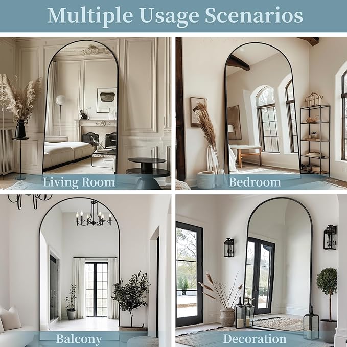 Full Length Mirror with Stand, 81"x41" Arched Full Body Mirror, Large Stand Up Mirrors, Aluminum Frame Floor Standing Mirrors, Freestanding Hanging Leaning Mounted for Bedroom Living Room, Black