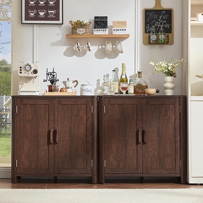Sideboard Buffet Cabinet with Storage, 31.5" Arc-Shaped Credenza with 2 Doors & Adjustable Shelves, Mid Century Modern Coffee Bar Cabinet for Kitchen, Living Room, Entryway, Walnut