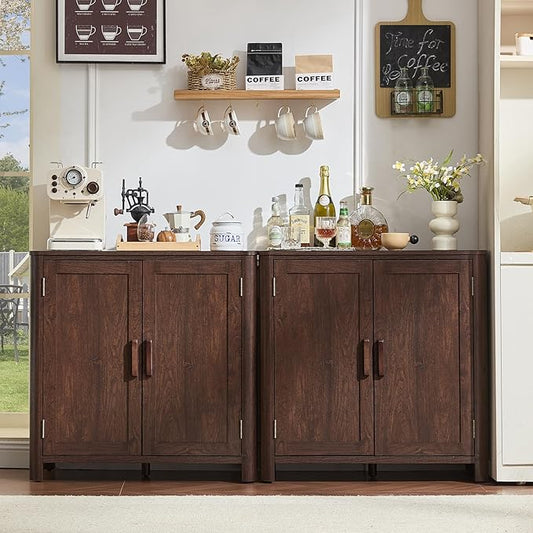 Joaxswe Sideboard Buffet Cabinet with Storage Set of 2, 31.5" Arc-Shaped Credenza with 2 Doors & Adjustable Shelves, Coffee Bar Cabinet for Kitchen, Living Room, Walnut