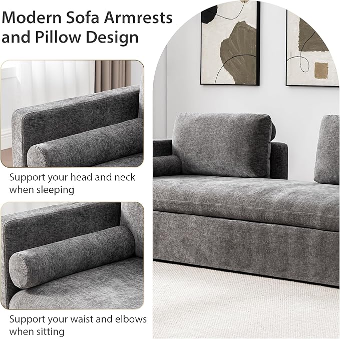 Chifee & Vingol 82.68" Oversized Chaise Lounge Indoor Modern Upholstered 2-Seater Daybed Sofa Bench with Pillows & Armrests Lounge Sleeper Sofa for Living Room Bedroom Office,Gray