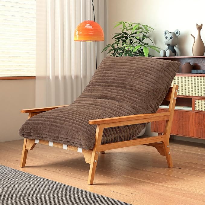 WJShome Accent Chairs for Living Room,Bean Bag Chair for Adults，Comfy Recliner Reading Accent Armrest Chair, Couch with Rabbit Style Fur Upholstered for Reading Bedroom, Brown
