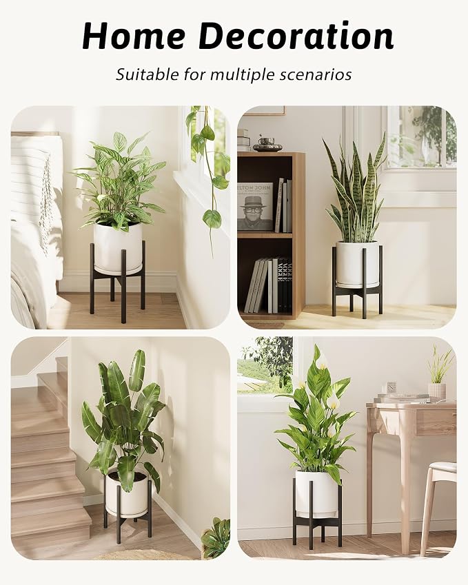 GENTINGBRO Adjustable Plant Stand Indoor, Bamboo Plant Stand Fits 8 9 10 11 12 Inches, Small Corner Planter Holder for Indoor Plants, Single Floor Plant Stands for Living Room Balcony, Pure Black
