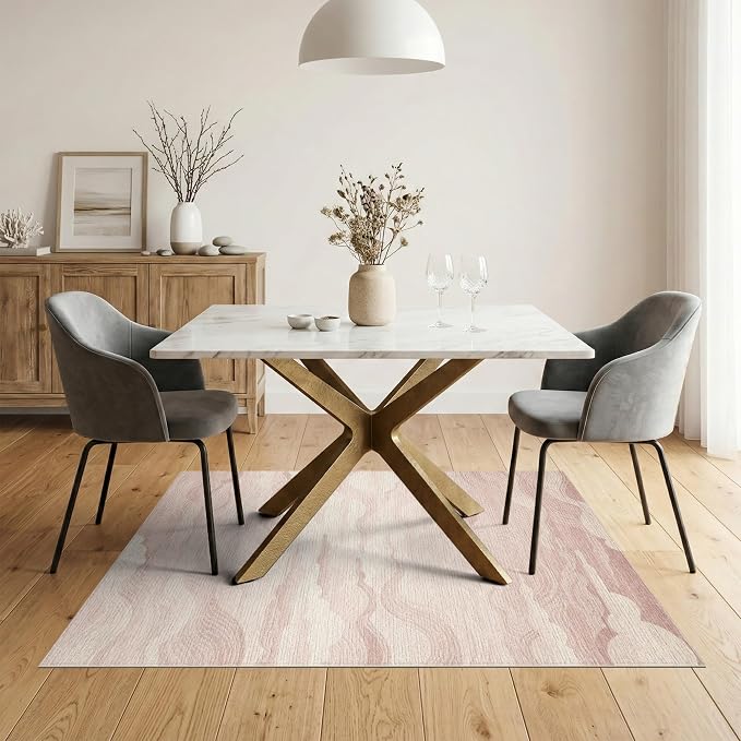 5'x7' Washable Abstract Abstract Area Rug, Cream Flatwoven Floor Covering for Dining Room, Under Table, Home Office, Non-Slip Chair-Friendly Carpet | Ref:2208255