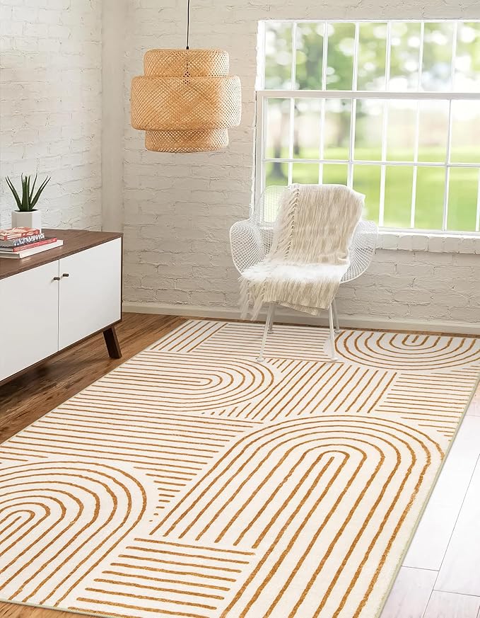 Lahome Abstract Bedroom Rugs, Soft Washable Area Rugs 4x6 Non Slip Rainbow, Ultra-Thin Orange Throw Carpet for Entryway Kitchen Living Room Darrell, Orange