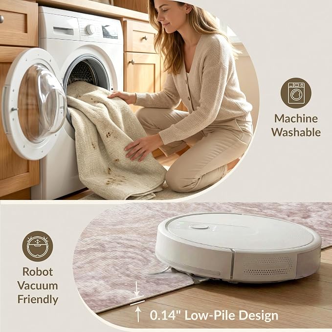 5'x7' Washable Flatwoven Rug, Light Beige Abstract Swirl Stain Resistant Area Rug for Guest Room, Lounge, Apartment, Non-Slip Low Profile Floor Covering | Ref:2208261