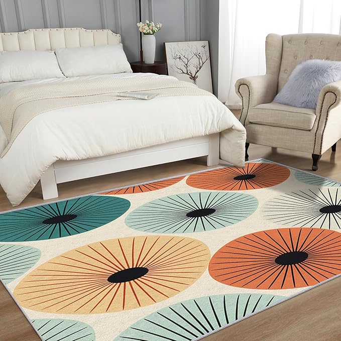 Mid Century Rugs for Living Room 6x8, Retro 50s Abstract Modern Atomic Pattern Design Area Rug, Mid Century Bedroom Decor Carpet, Non Slip, Washable (RG478)