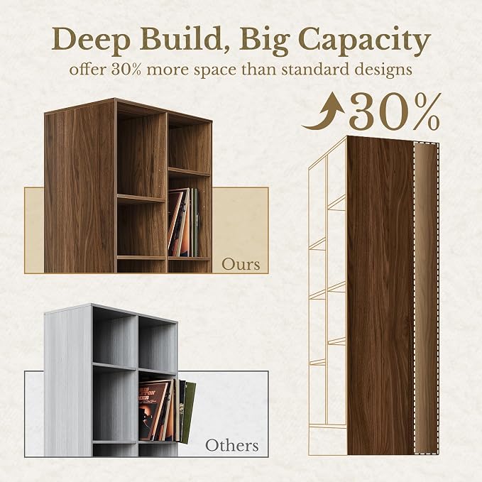Bookshelf, Bookcase with Doors and 2 Drawers, Fluted Tall Bookshelf with 4-Tier Storage Shelves, 73 inch Wooden Book Shelf for Home Office, Living Room, Black Walnut