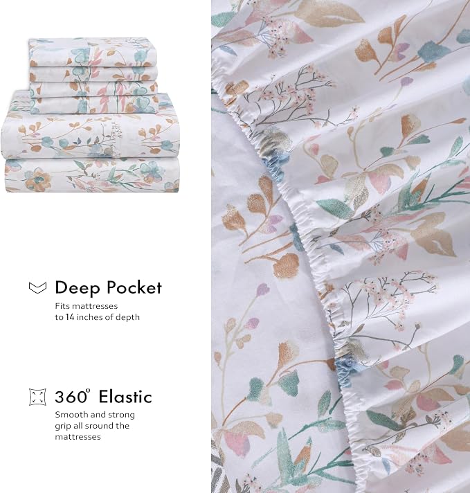 RUVANTI 100% Cotton Percale Sheets California King Size 6 Piece Set, Cooling Bed Sheets for Hot Sleepers, Deep Pocket 14”, Breathable Lightweight & Durable, Crisp Hotel Style Sheets, Radiant