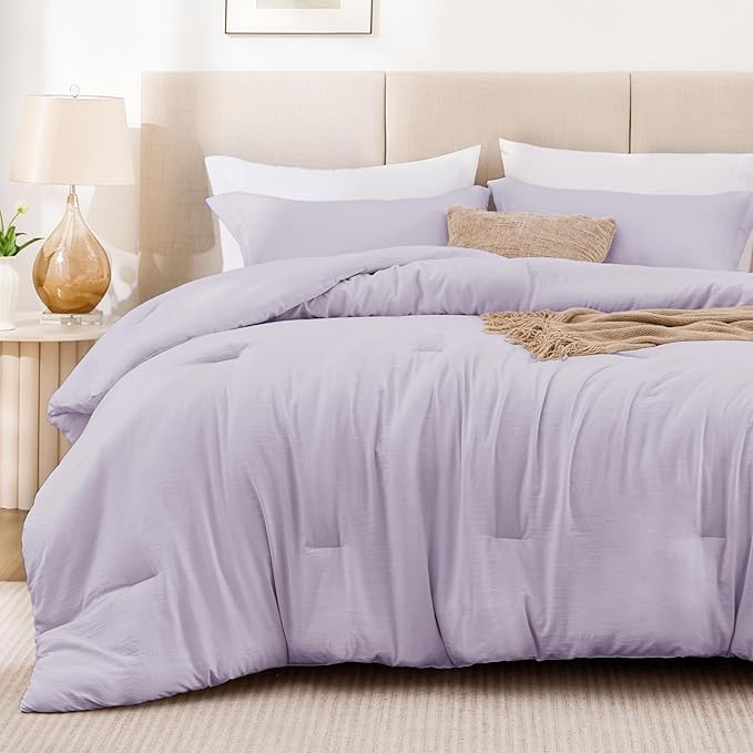 Love's cabin Lavender Full Comforter Set, 3-Piece Prewashed Bed Set with 1 Comforter (79 x 90 in) & 2 Pillowcases, Lightweight & Breathable for All Seasons