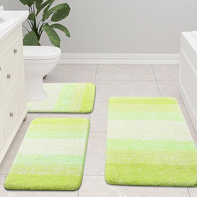 Arotive Microfiber Bathroom Rugs, Shaggy Soft and Absorbent Contour Toilet Rugs, Non-Slip, Thick Plush Machine Washable Dry Bath Mats for Toilet Base, 30x20, Light Green, Rectangular