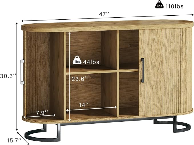 HUAHUU Sideboard Buffet Cabinet with Storage, 47.2" Fluted Storage Cabinet with Sliding Door & Adjustable Shelf, Modern Accent Coffee Bar Console Cabinet for Living Room Kitchen, Natural Oak
