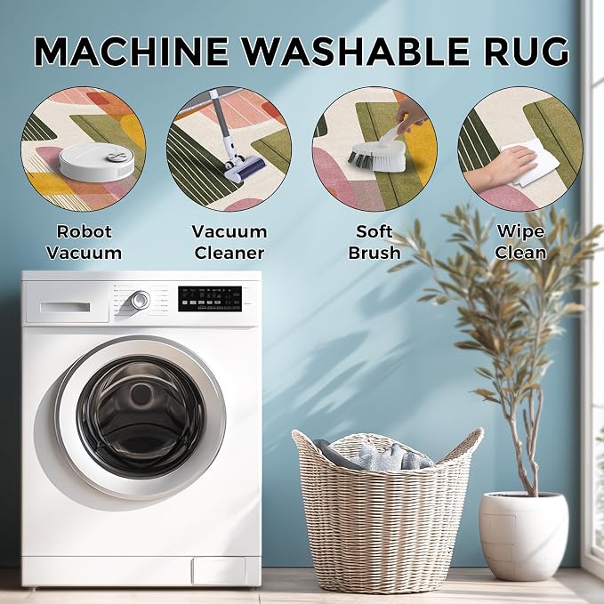 8x10 Mid Century Modern Rugs for Bedroom Decor, Washable Abstract Geometry Pattern Area Rug, Living Room Home Decoration, Non Slip Soft Thin, Boho Decor Large Carpet PF-P 117