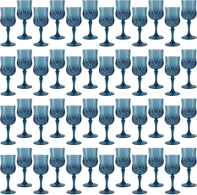 Plastic Wine Glasses, Plastic Goblets Vintage Style Cordial Drinking Glasses for Valentine’s Day, Wedding Reception, Grand Event Party Supplies (48, Navy Blue)
