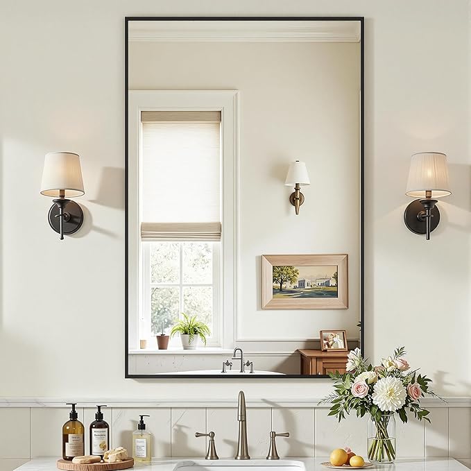 Bathroom Mirrors for Over Sink 24" x 36", Black Metal Frame Rectangle Wall Mirror, Modern Farmhouse Vanity Mirror(Horizontal/Vertical)