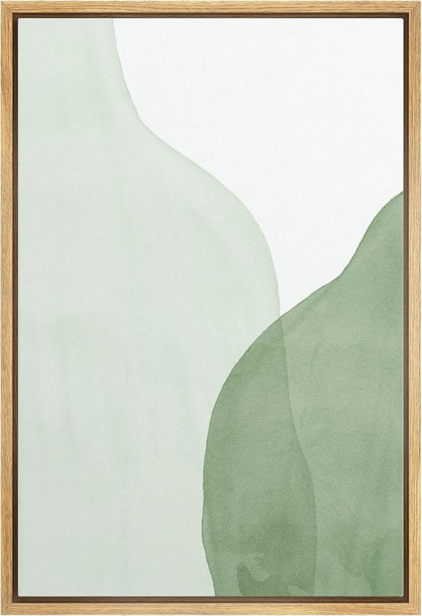MUDECOR Framed Canvas Print Wall Art Abstract Light & Dark Green Overlay Geometric Shapes Illustrations Minimalism Contemporary Relax/Calm Cool for Living Room, Bedroom, Office - 16"x24" Natural