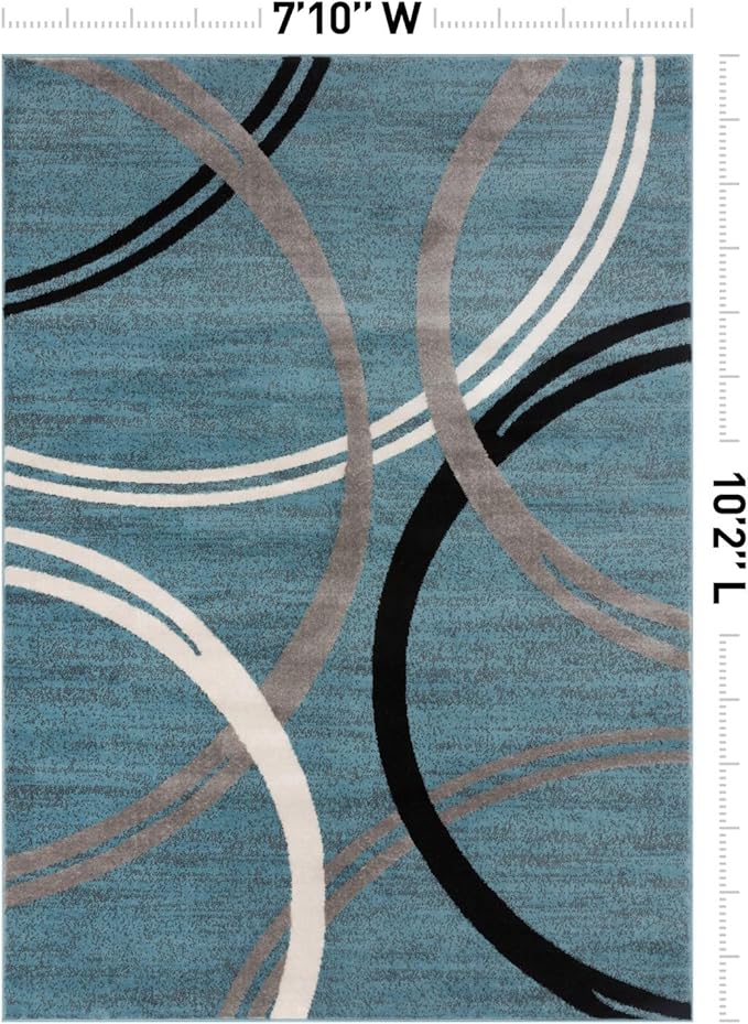 Rugshop Modern Wavy Circles Design Area Rug, Non-Shedding Carpet for Living Room, Bedroom, or Dining Room, Blue, 7'10" x 10'2"
