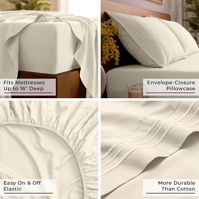Mellanni Twin XL Sheets Set - 3 PC Iconic Collection Bedding - Hotel Luxury, Extra Soft, Cooling Bed Sheets - Wrinkle, Fade, Stain Resistant (Twin Extra Long, Golden Ivory)