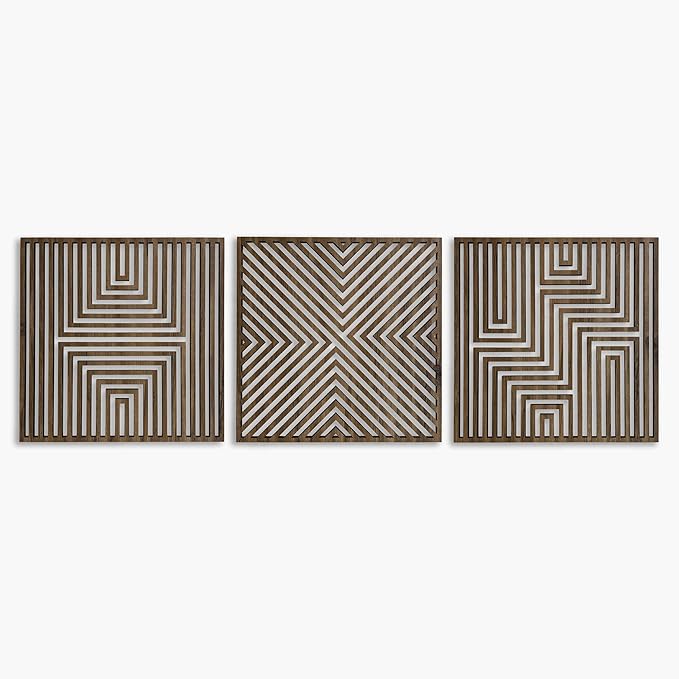 Modern Wood Wall Art Geometric, Large Wood Wall Art for Contemporary Interiors, Set of 3 Abstract Wooden Wall Art, Wood Wall Panel Home Gift