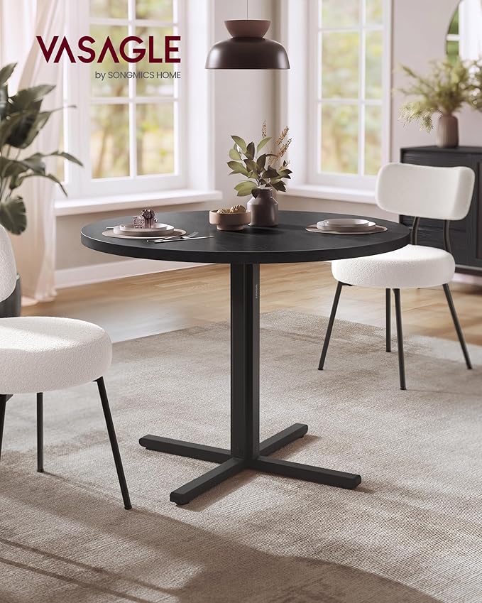 VASAGLE Dining Table, Small Round Kitchen Table for 4 People, 31.5 x 29.4 Inches, for Dining Room, Living Room, Modern, Water-Resistant, Ebony Black UKDT082B101S