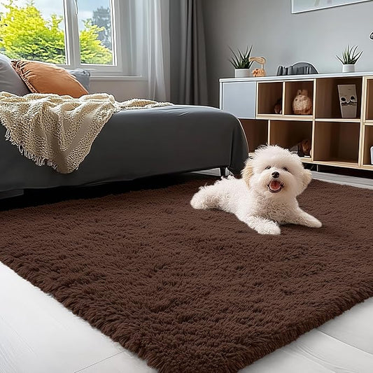 OLANLY 3x6 Machine Washable Runner Rugs for Hallway, Soft Fluffy Shaggy Bedside Rugs for Bedroom, Living Room, Indoor Floor Carpet for Kids Girls and Boys, Nursery Rooms, Home Decor Aesthetic, Coffee