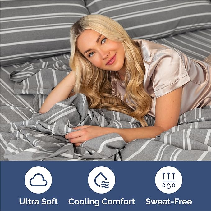 King Size 4 Piece Sheet Set - Comfy Breathable & Cooling Sheets - Hotel Luxury Bed Sheets for Women & Men - Deep Pockets, Easy-Fit, Soft and Wrinkle Free Sheets - Grey Stripes Oeko-Tex Bed Sheet Set