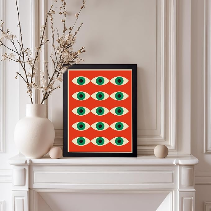 Poster Master Bauhaus Poster - Red Evil Eye Print - Graphic Design Art - Eye Art - Geometric Art - Chic Boho Art - Mid Century Modern Art - Living Room or Bedroom Wall Decor - 11x14 Black Framed