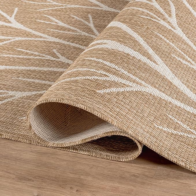 Washable Indoor Outdoor Rug 5x7 Modern Area Rugs Branch Pattern Non Shedding Waterproof Easy Clean Patio Deck Porch Living Room Bedroom Garden RV (5 X 7 Natural)