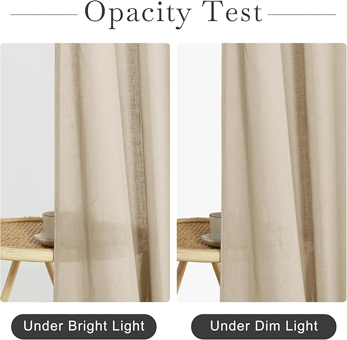 KGORGE Linen Shower Curtain - Semi Sheer Lightweight Button Hole Half Privacy Quick Dry Shower Curtains for Bathroom Bathtub Decor, Angora, 72 x 78 inches Long, Hooks Included