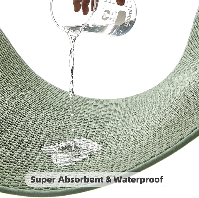 Toilet Rug, Thin Toilet Rugs U Shaped Washable Non Slip Absorbent Quick Dry Low Pile Toilet Mat, Sage Green 20"x24" U Shape