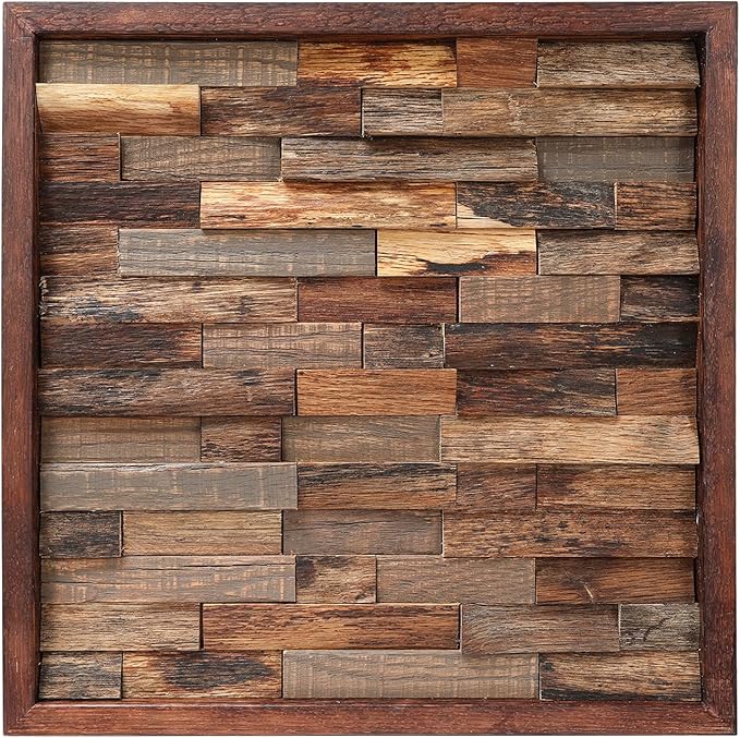 CONSDAN Wood Wall Decor | USA Grown Hardwood, Rustic Wooden Wall Art, Home Decorations for Living Room and Bedroom Aesthetic, Framed and Ready to Hang, Brick, 18" x 18"